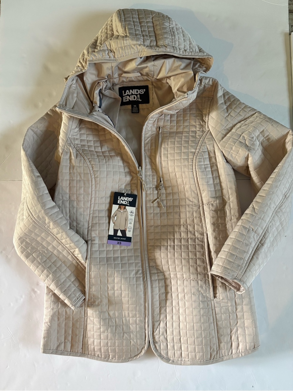 Lands' End Quilted Hooded Puffer Jacket - Light Beige